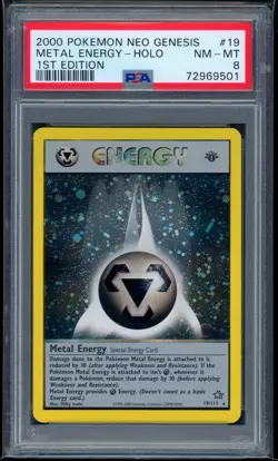 2000 Pokemon 1st Edition Neo Genesis 19/111 Metal Energy Holo PSA NM-MT 8 - Image 1