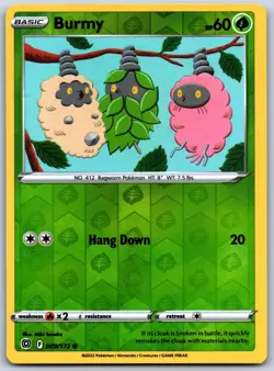 Burmy 009/172 Common Brilliant Stars Pokemon Reverse Holo Near Mint - Image 1