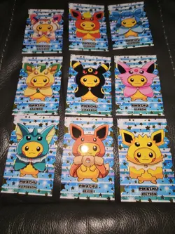 GOLD Star Poncho Eevee PIKACHU Set Pokemon Attack 2 Card Database Cards 9 Lot - Image 1