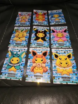 GOLD Star Poncho Eevee PIKACHU Set Pokemon Attack 2 Card Database Cards 9 Lot - Image 2