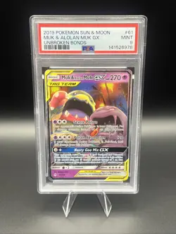 2019 Pokemon Sun and Moon Unbroken Bonds Muk and Alolan Muk Gx #61 PSA 9 - Image 1