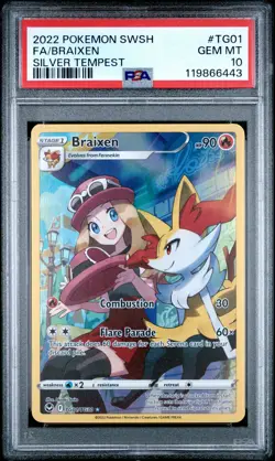 2022 POKEMON SWORD & SHIELD SILVER TEMPEST #TG01 FULL ART/BRAIXEN PSA 10 - Image 1