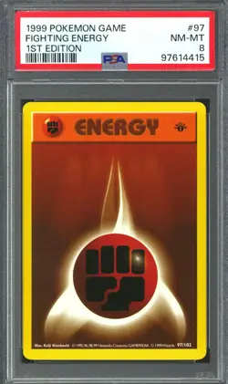Pokemon Base Set 1st Edition Shadowless Fighting Energy 97/102 PSA 8 - Image 1