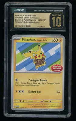 2024 Pokemon Indonesian Pikachu in a Batik Shirt Promo #155/SV-P CGC 10 Pristine - Image 1