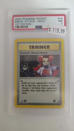 Rocket’s Sneak Attack Holo 16/82 1st Edition PSA 7 Pokemon Card - Image 1