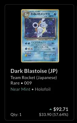 Pokemon Dark Blastoise Rocket Gang Holo Rare 70 HP No.009 Card Japanese - Image 4