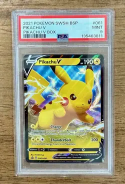 2021 Pokemon SWSH Pikachu V #SWSH061 Pikachu V Box Promo PSA 9 Full Art - Image 1