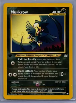 Murkrow - 46/64 - Common - 1st Edition NM Pokemon Neo Revelation WOTC TCG - Image 1