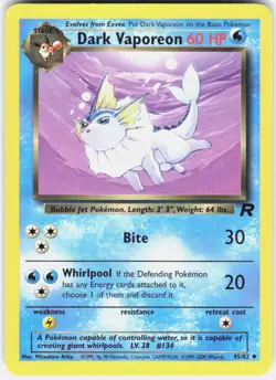 Dark Vaporeon 45/82 Uncommon Team Rocket Pokemon Unlimited LP - Image 1