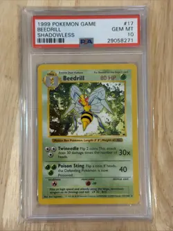 Pokemon Base Set 1999 Shadowless Beedrill PSA 10 Gem Mint 17/102 - Image 1