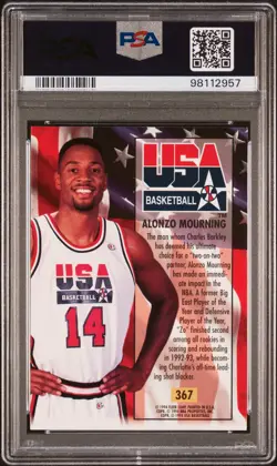 1993 ULTRA #367 ALONZO MOURNING PSA 9 - Image 2
