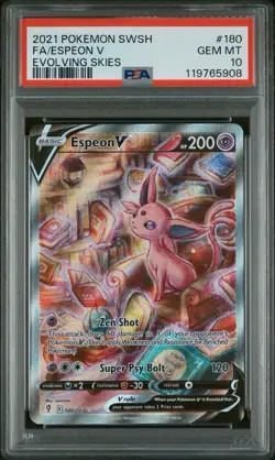 PSA 10 Espeon V (Alt Art) 180/203 Evolving Skies Ultra Rare Pokemon Card - Image 1