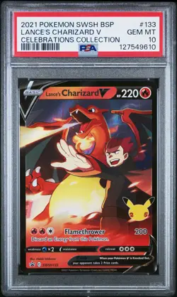 2021 POKEMON SWSH BLACK STAR PROMO #133 LANCE'S CHARIZARD V PSA 10 - Image 1