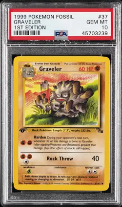 1999 POKEMON FOSSIL 1ST EDITION #37 GRAVELER PSA 10 - Image 1