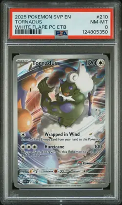 2025 POKEMON SVP WHITE FLARE POKEMON CENTER ETB PROMO #210 TORNADUS PSA 8 - Image 1