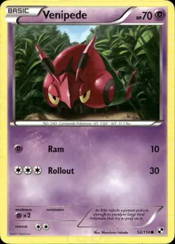 Venipede 52/114 Common Black & White Pokemon Lightly Played - Image 1