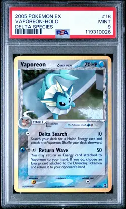 2005 POKEMON EX DELTA SPECIES #18 VAPOREON-HOLO PSA 9 - Image 1