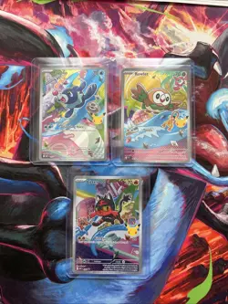 First Partner Illustration Alola Starters Rowlett Litten Popplio IR Pokemon TCG - Image 1