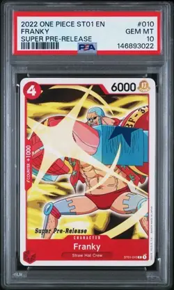 2022 ONE PIECE 010 FRANKY SUPER PRE-RELEASE PSA 10 GEM MINT - Image 1