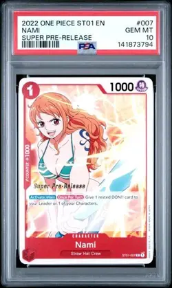 2022 ONE PIECE SUPER PRE RELEASE ST01-007 NAMI PSA 10 GEM MINT - Image 1