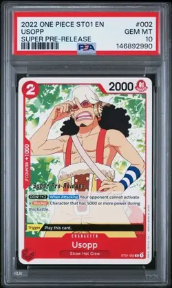 2022 ONE PIECE 002 USOPP SUPER PRE-RELEASE PSA 10 GEM MINT - Image 1