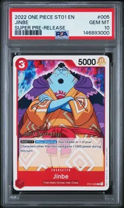 2022 ONE PIECE 005 JINBE SUPER PRE-RELEASE PSA 10 GEM MINT - Image 1