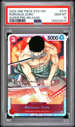 2022 ONE PIECE ST01-013 RORONOA ZORO SUPER PRE-RELEASE PSA 10 GEM MINT - Image 1