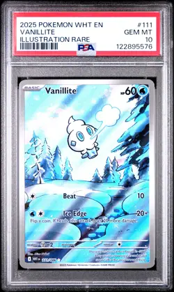 2025 POKEMON WHT EN-WHITE FLARE ILLUSTRATION RARE #111 VANILLITE PSA 10 - Image 1