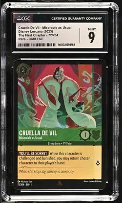 Disney Lorcana GRADED Cruella De Vil Miserable 72/204 TFC Rare 9 CGC - Image 1