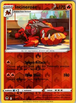 Incineroar 032/195 Reverse Holo Pokemon TCG Sword & Shield Silver Tempest NM - Image 1