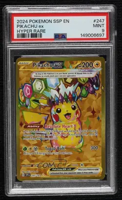 Hyper Rare - Pikachu ex Pokemon SV08: Surging Sparks PSA 10 GEM MT - Image 1
