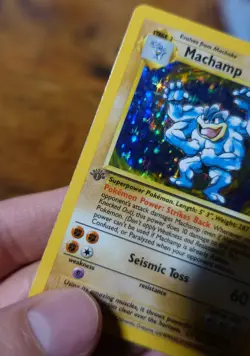 Machamp 8/102 1st Edition Grey Stamp Error Misprint Gray 1st Pokemon Card LP^ - Image 3