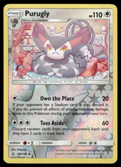 Purugly 109/156 Uncommon Ultra Prism Pokemon Reverse Holo Near Mint - Image 1