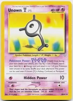 Unown [Y] 40/64 Uncommon Neo Revelation Pokemon Unlimited Lightly Played - Image 1