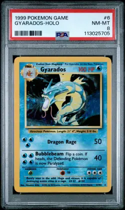 1999 POKEMON BASE SET UNLIMITED #6 GYARADOS-HOLO PSA 8 - Image 1