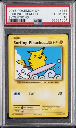 2016 POKEMON XY EVOLUTIONS #111 SURFING PIKACHU PSA 10 - Image 1