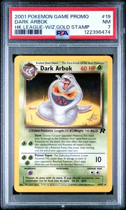 2001 POKEMON GAME PROMO HONG KONG LEAGUE W/WIZARDS GOLD STAMP DARK ARBOK PSA 7 - Image 1