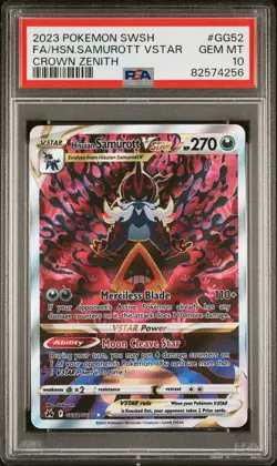 2023 Pokemon SWSH Crown Zenith Hisuian Samurott Vstar GG52 Alt Art Holo PSA 10 - Image 1