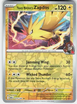 Team Rocket's Zapdos 070/182 Rare Destined Rivals Pokemon Reverse Holo Near Mint - Image 1