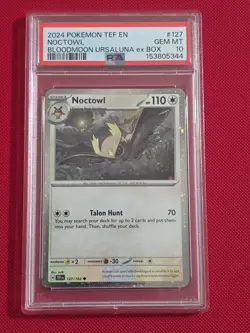2024 POKEMON TEF EN-TEMPORAL FORCES 127 NOCTOWL BLOODMOON URSALUNA EX BOX PSA 10 - Image 1