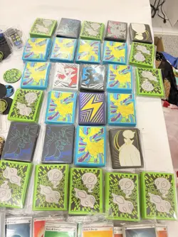 HUGE Pokemon Card Bulk Lot ETB Sleeves coins dice cards 12+ Lbs. - Image 3