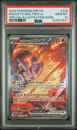 2025 POKEMON DRI SPECIAL ILLUSTRATION RARE #229 TEAM ROCKET'S MOLTRES EX PSA 10 - Image 1