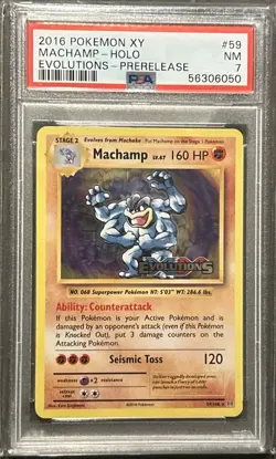 2016 POKEMON XY EVOLUTIONS PRERELEASE #59 MACHAMP-HOLO PSA 7 - Image 1