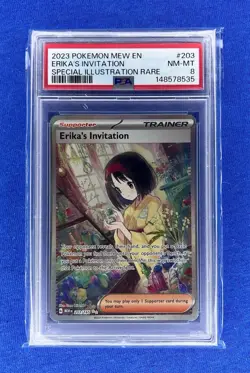 2023 POKEMON MEW EN-151 SPECIAL ILLUSTRATION RARE #203 ERIKA'S INVITATION PSA 8 - Image 1
