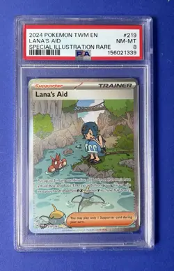 2024 Pokemon TWM EN Lana’s Aid Special Illustration Rare #219 PSA 8 NM-MT - Image 1