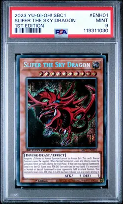 2023 YU-GI-OH! SBC1-SPEED DUEL 1ST EDITION #ENH01 SLIFER THE SKY DRAGON PSA 9 - Image 1