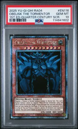 2025 YU-GI-OH! RA04-QUARTER CENTURY STAMPEDE #EN116 OBELISK THE TORMENTOR PSA 10 - Image 1