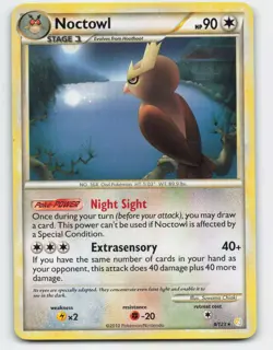 2010 Pokemon, HeartGold SoulSilver, #8/123 Noctowl, Rare, Deck Exclusive - Image 1