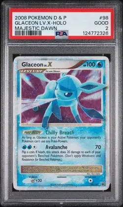 12XX CERT PSA 2 -2008 POKEMON DIAMOND & PEARL MAJESTIC DAWN 98 GLACEON LV.X-HOLO - Image 1