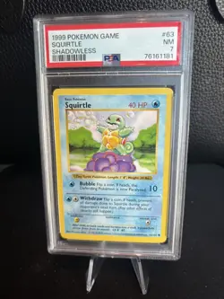 1999 POKEMON BASE SET SHADOWLESS #63 /102 SQUIRTLE PSA 7 - Image 1